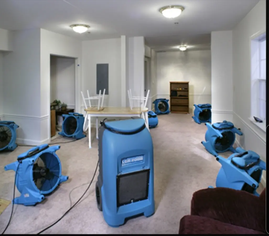 Air movers and dehumidifier setup for Water Damage Restoration in Fair Lawn