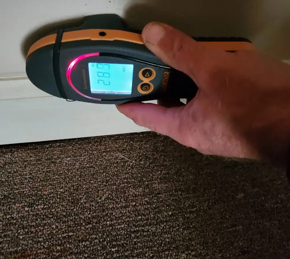 Moisture detection at baseboard during Burst Pipe Cleanup in Fair Lawn